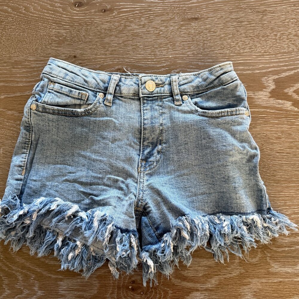 Denim Frayed Hem Kids Shorts - Light Blue